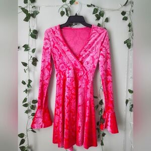 Long-Sleeve Floral V-Neck Dress